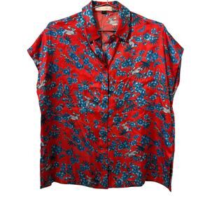 Jim Thompson x Pichaya Osothcharoenpol Red/Blue Silk Boxy Buttondown Blouse 8